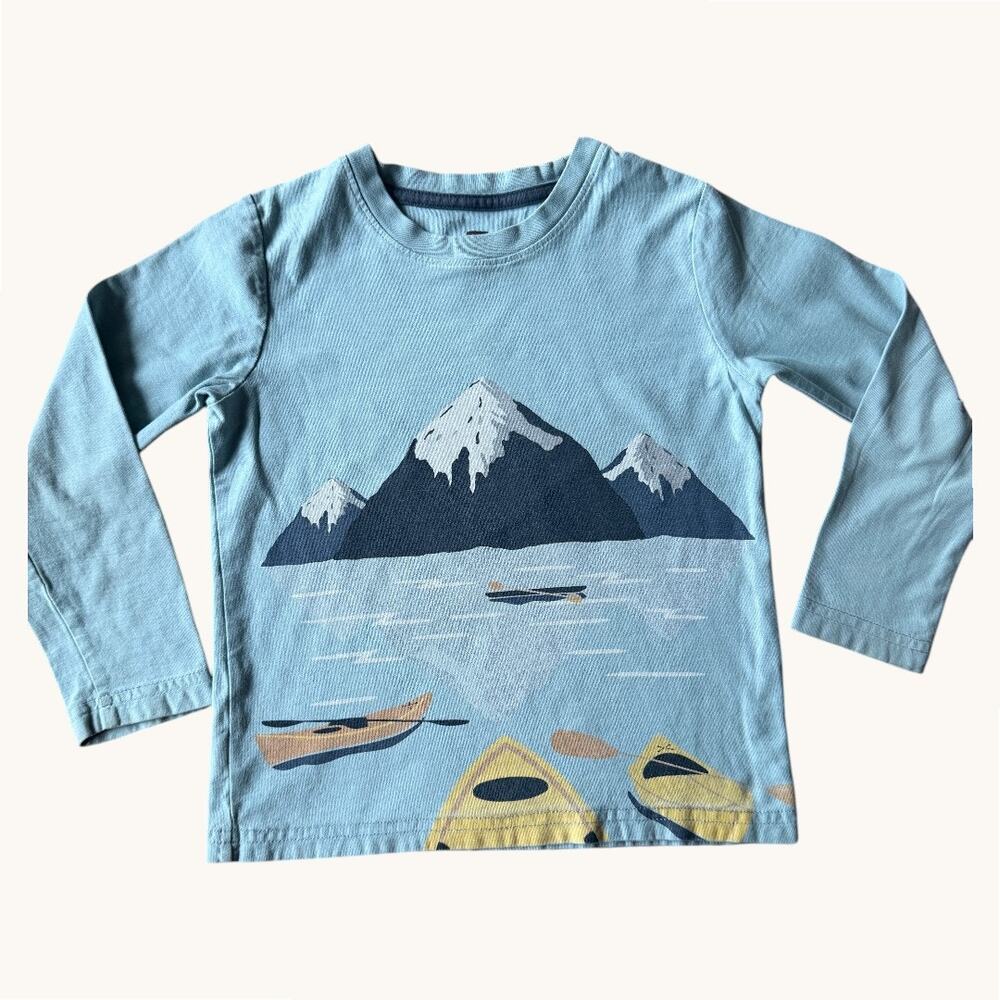 Tea Collection Kids Long Sleeve Tee Mountain Kayak Graphic Sage Green Size 4